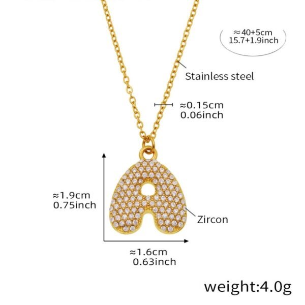 18k Gold Plated Stainless Steel 5A Zircon Inlaid 26 Letter Sparkle Initial Pendant Necklace - Image 7