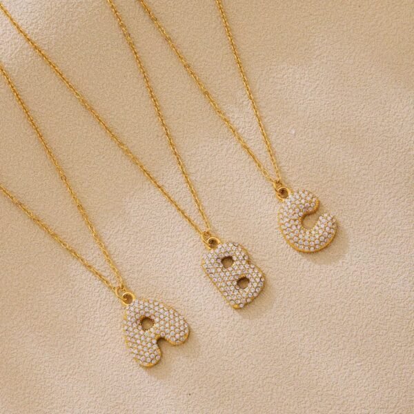 18k Gold Plated Stainless Steel 5A Zircon Inlaid 26 Letter Sparkle Initial Pendant Necklace - Image 4