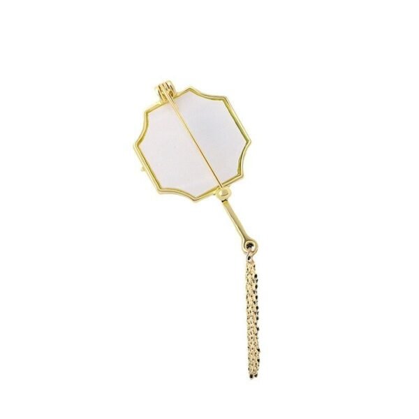 14k Gold Plated Chinese Style Plum Orchid Bamboo Chrysanthemum Plants Flower Pattern Whide Shell  Imitation Pearl Brooch Pin with Tassel - Image 3
