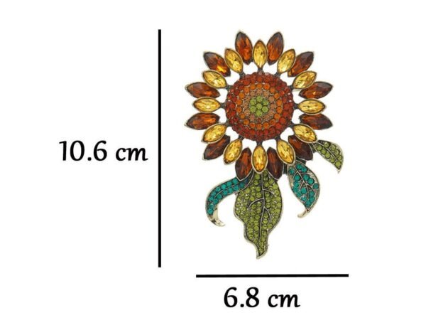 Zircon Inlaid Sparkle Big Sunflower Brooch Colorful Rhinestone Decorated Flower with Green Leaf Gold / Blue Color - Image 5