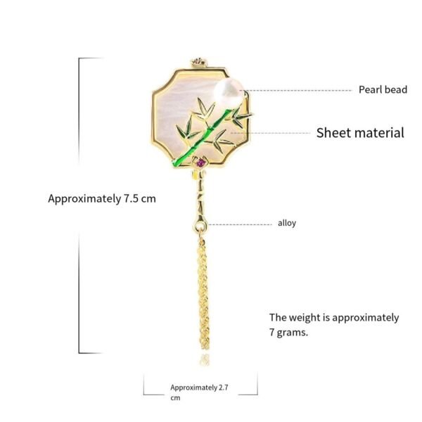 14k Gold Plated Chinese Style Plum Orchid Bamboo Chrysanthemum Plants Flower Pattern Whide Shell  Imitation Pearl Brooch Pin with Tassel - Image 2