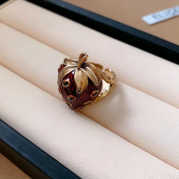 Enamel Red Color Cute Strawberry Ring Adjustable Size Fruit Jewelry - Image 5