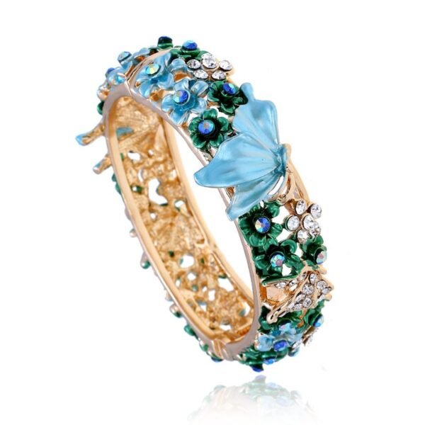 Chinese Style Bangle s Colorful Enamel Cuff Rose Gold Flower Butterfly Engraved Cloisonne Hollow-out Bracelet - Image 3