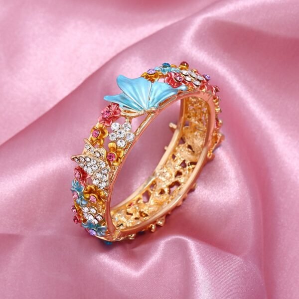 Chinese Style Bangle s Colorful Enamel Cuff Rose Gold Flower Butterfly Engraved Cloisonne Hollow-out Bracelet - Image 4