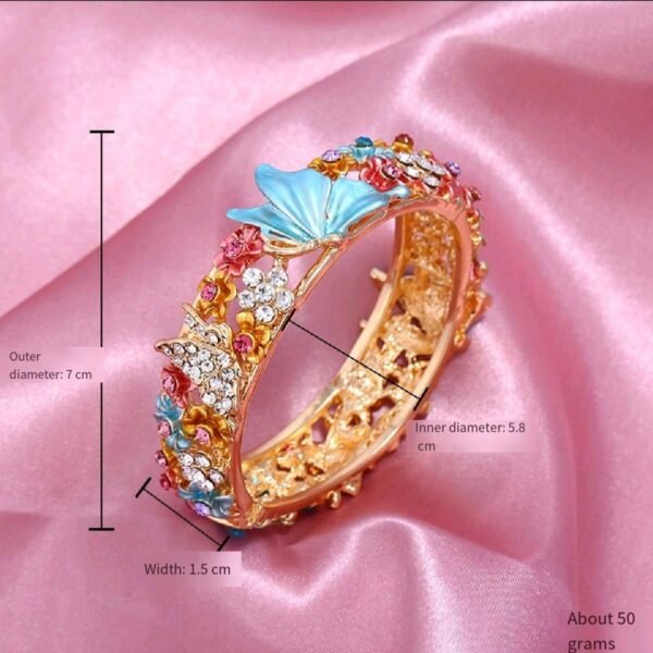 Chinese Style Bangle s Colorful Enamel Cuff Rose Gold Flower Butterfly Engraved Cloisonne Hollow-out Bracelet - Image 5