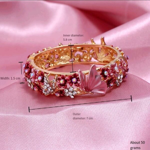 Chinese Style Bangle s Colorful Enamel Cuff Rose Gold Flower Butterfly Engraved Cloisonne Hollow-out Bracelet - Image 6