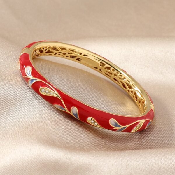 Chinese Traditional Style Bracelet Colorful Enamel Cloisonne Cuff Filigree Bangle Flower Leaf Pattern Relief - Image 5