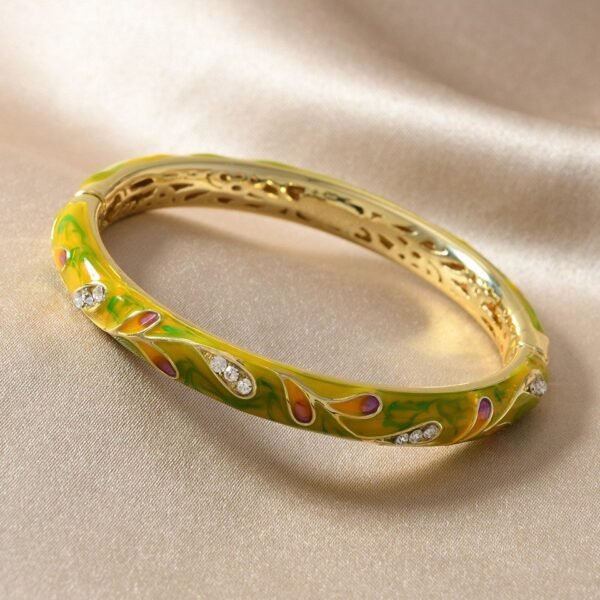 Chinese Traditional Style Bracelet Colorful Enamel Cloisonne Cuff Filigree Bangle Flower Leaf Pattern Relief - Image 4