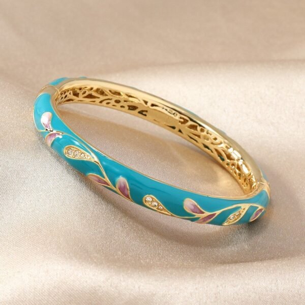 Chinese Traditional Style Bracelet Colorful Enamel Cloisonne Cuff Filigree Bangle Flower Leaf Pattern Relief - Image 6
