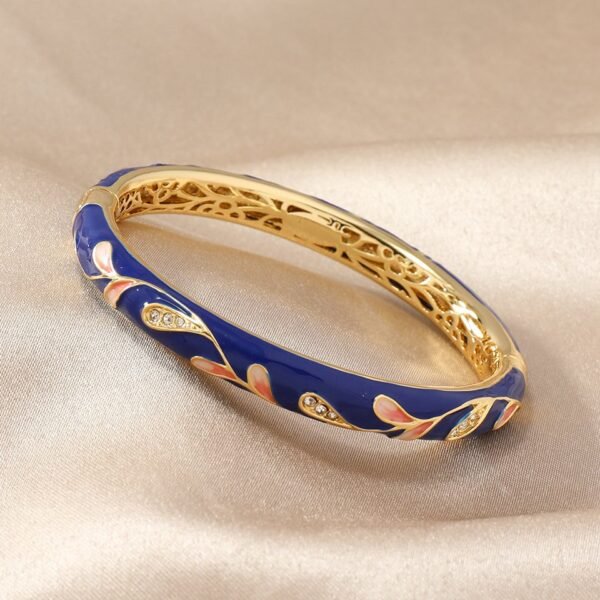 Chinese Traditional Style Bracelet Colorful Enamel Cloisonne Cuff Filigree Bangle Flower Leaf Pattern Relief - Image 7