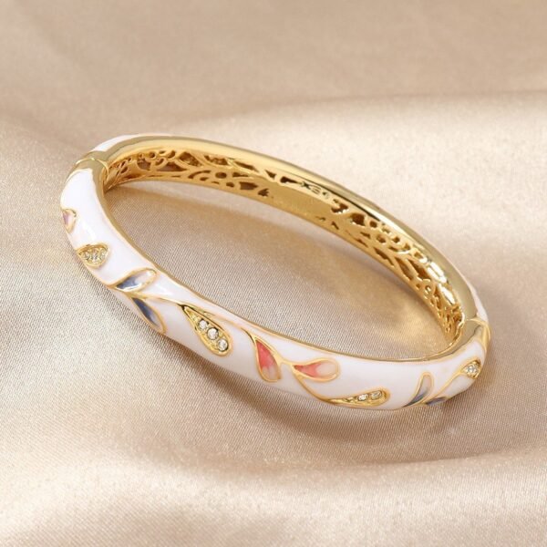 Chinese Traditional Style Bracelet Colorful Enamel Cloisonne Cuff Filigree Bangle Flower Leaf Pattern Relief - Image 3