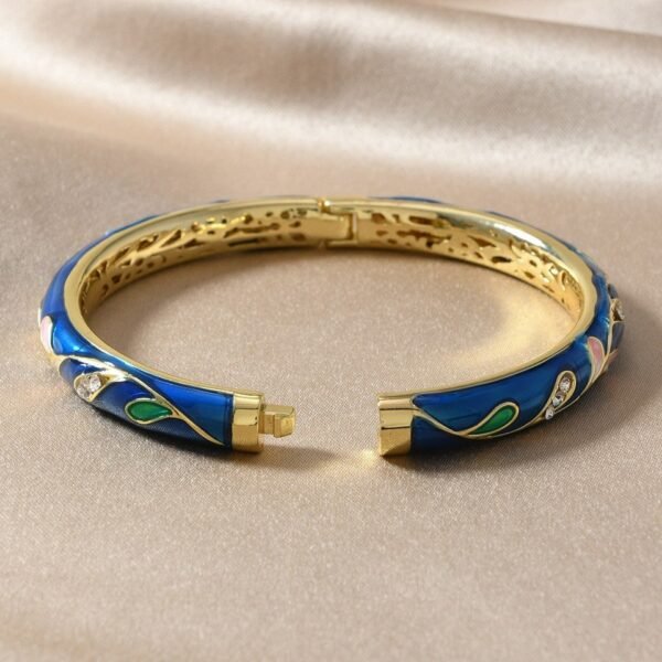 Chinese Traditional Style Bracelet Colorful Enamel Cloisonne Cuff Filigree Bangle Flower Leaf Pattern Relief - Image 2