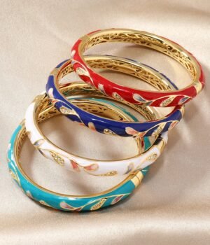 Chinese Traditional Style Bracelet Colorful Enamel Cloisonne Cuff Filigree Bangle Flower Leaf Pattern Relief