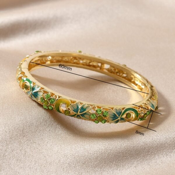 Chinese Style Cloisonne Flower Cuff Bangle Colorful Enamel Rhinestone Inlaid Bracelet - Image 4