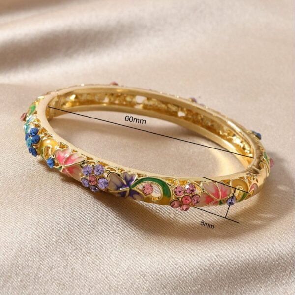 Chinese Style Cloisonne Flower Cuff Bangle Colorful Enamel Rhinestone Inlaid Bracelet - Image 8