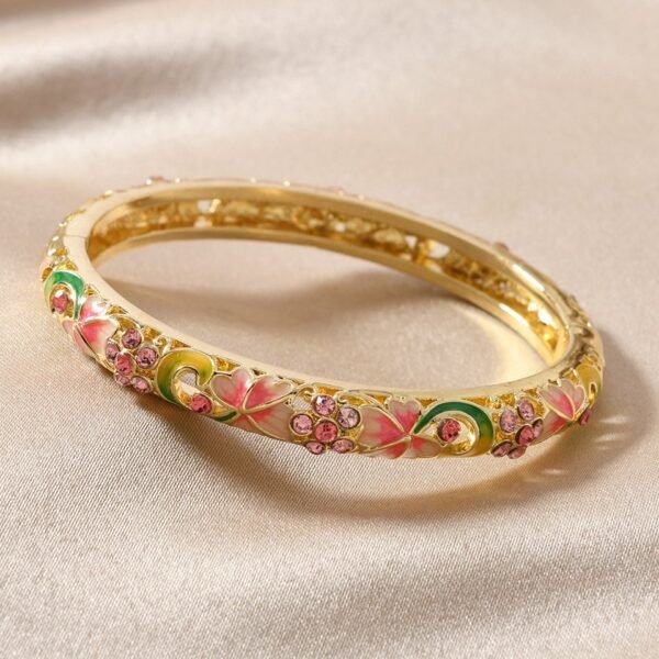 Chinese Style Cloisonne Flower Cuff Bangle Colorful Enamel Rhinestone Inlaid Bracelet - Image 7