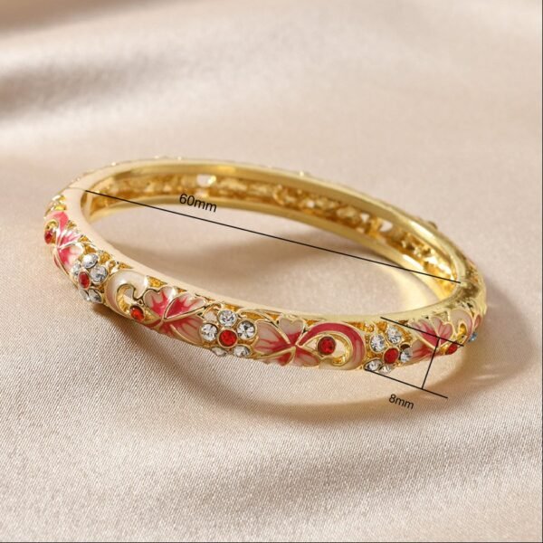 Chinese Style Cloisonne Flower Cuff Bangle Colorful Enamel Rhinestone Inlaid Bracelet - Image 2