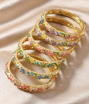 Chinese Style Cloisonne Flower Cuff Bangle Colorful Enamel Rhinestone Inlaid Bracelet