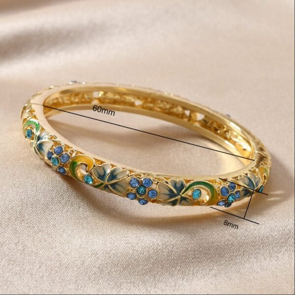 Chinese Style Cloisonne Flower Cuff Bangle Colorful Enamel Rhinestone Inlaid Bracelet - Image 3