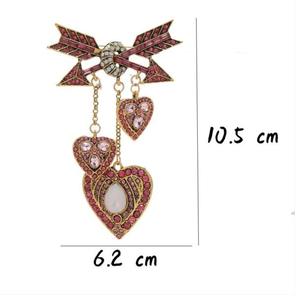 Rhinestone Inlaid Sparkle Cupid Arrow with Heart Dangle Brooch Pink / Red / Green - Image 6