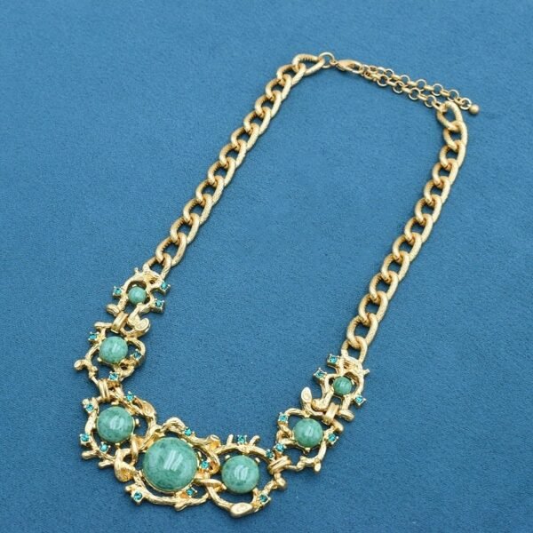 18k Gold Plated Vintage Style Natural Stone Necklace Stud Earrings with Sterling Silver Post Part - Image 5
