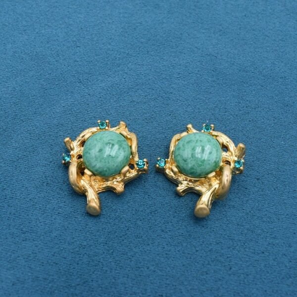 18k Gold Plated Vintage Style Natural Stone Necklace Stud Earrings with Sterling Silver Post Part - Image 2