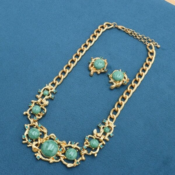 18k Gold Plated Vintage Style Natural Stone Necklace Stud Earrings with Sterling Silver Post Part - Image 4