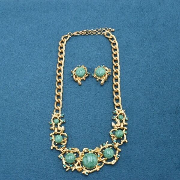 18k Gold Plated Vintage Style Natural Stone Necklace Stud Earrings with Sterling Silver Post Part - Image 3