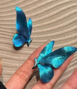 Magical Blue Sparkle Dreamy Line Drawing Butterfly Stud Earrings