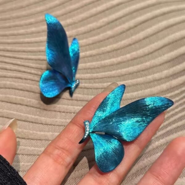 Magical Blue Sparkle Dreamy Line Drawing Butterfly Stud Earrings