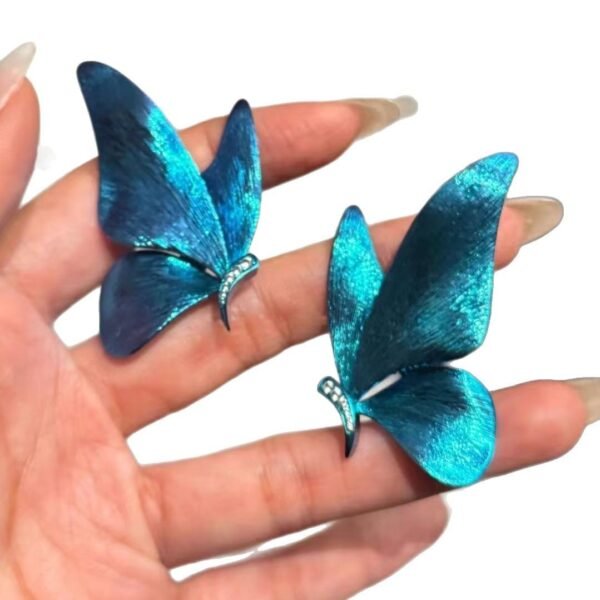 Magical Blue Sparkle Dreamy Line Drawing Butterfly Stud Earrings - Image 4