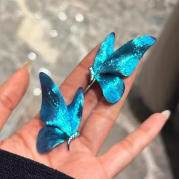 Magical Blue Sparkle Dreamy Line Drawing Butterfly Stud Earrings - Image 5