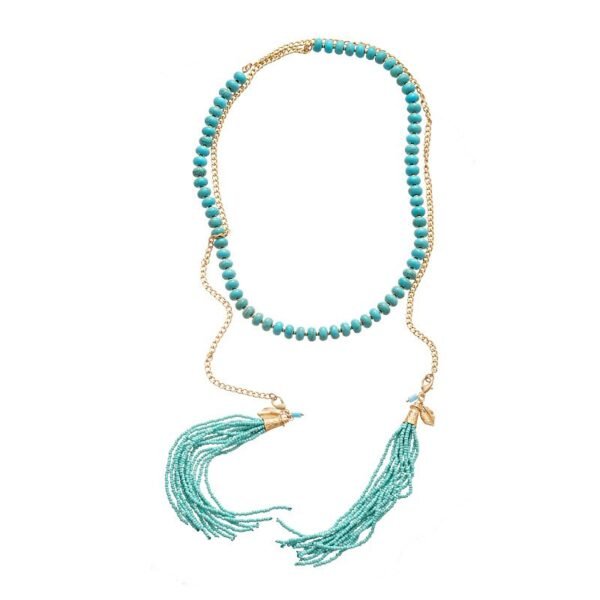 Beads Strand Versatile 50" Long Wrap Necklace Turquoise Stone Waist Belt Handmade Knotted Multi Layer Bead Tassel Sweater Chain - Image 6