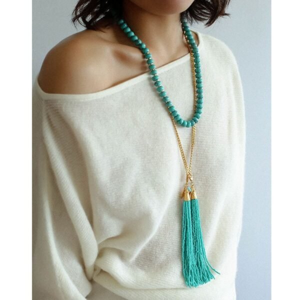 Beads Strand Versatile 50" Long Wrap Necklace Turquoise Stone Waist Belt Handmade Knotted Multi Layer Bead Tassel Sweater Chain - Image 2