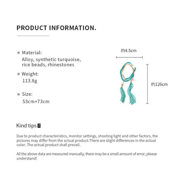 Beads Strand Versatile 50" Long Wrap Necklace Turquoise Stone Waist Belt Handmade Knotted Multi Layer Bead Tassel Sweater Chain - Image 7