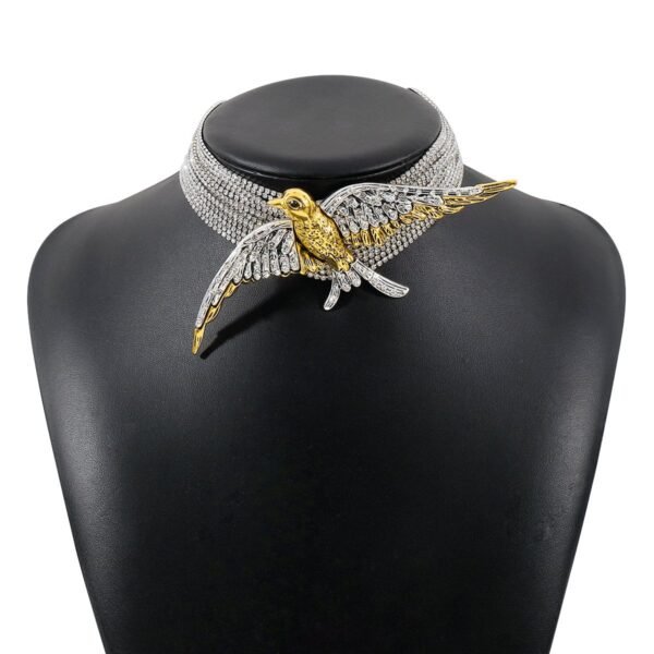 Sparkle Rhinestone Embelished Eagle Choker Multi Layered Chain Silver Gold Wing Bird Necklace - Image 4