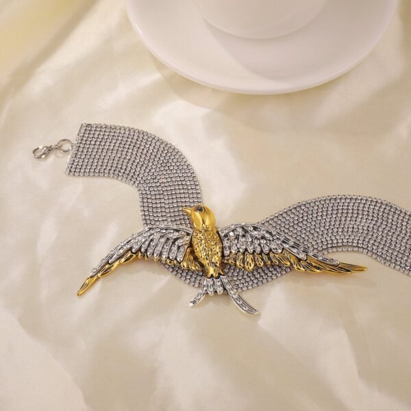 Sparkle Rhinestone Embelished Eagle Choker Multi Layered Chain Silver Gold Wing Bird Necklace - Image 6