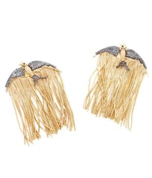 Vintage Style Gold Color Tassel  Bird Earrings Rhinestone Inlaid Elegant Dainty Long Earrings