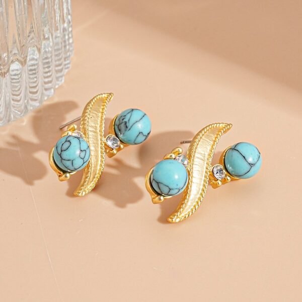 Vintage Style Turquoise Stone Necklace / Stud Earrings / Set - Image 5
