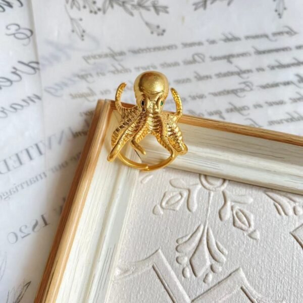 18k Gold Plated Vintage Design Octups Ring Maximelism Style Animal Ring - Image 5