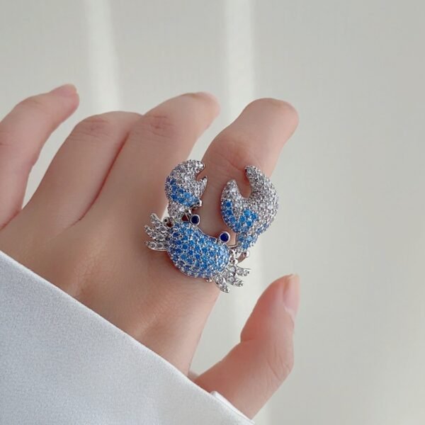 Rhinestone Inlaid Sparkle Adjustable Blue Crab Ring - Image 5