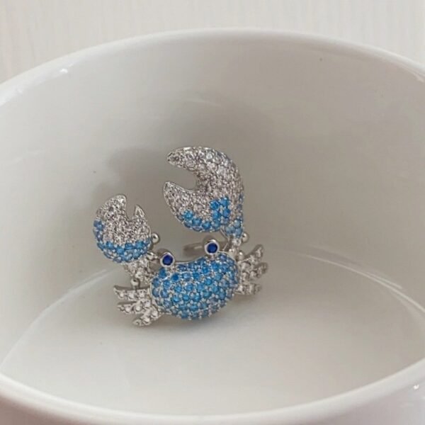 Rhinestone Inlaid Sparkle Adjustable Blue Crab Ring - Image 4