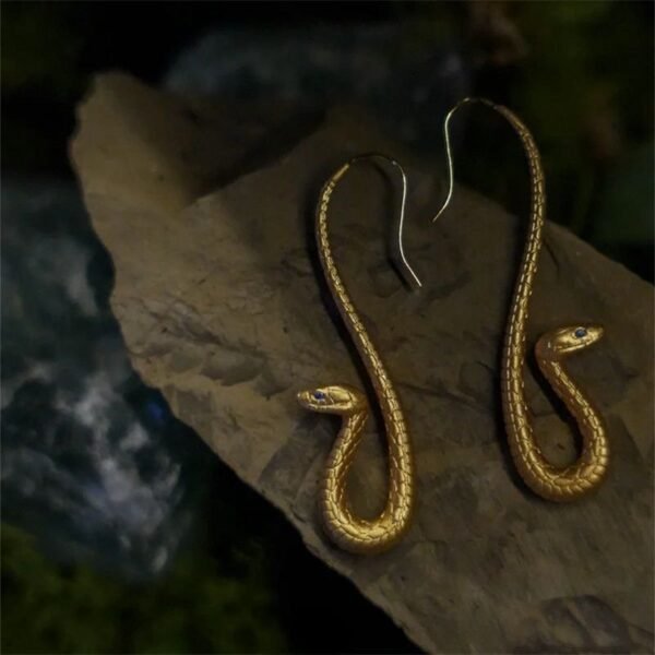Creative Design S Shape Matte Gold Snake Hook Earrings - Image 2