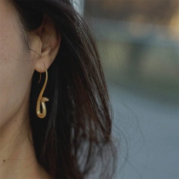 Creative Design S Shape Matte Gold Snake Hook Earrings - Image 3