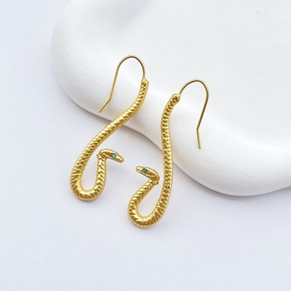 Creative Design S Shape Matte Gold Snake Hook Earrings - Image 4