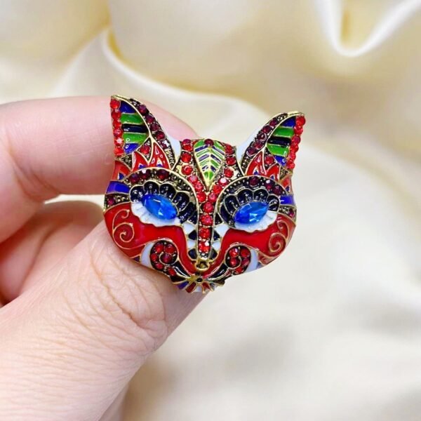 Colorful Enamel Cute Cat Face Rhinestone Inlaid Small Brooch - Image 5