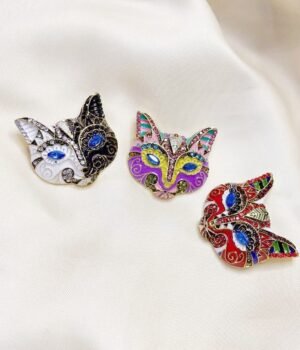 Colorful Enamel Cute Cat Face Rhinestone Inlaid Small Brooch