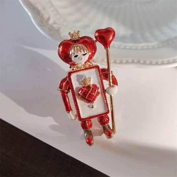 Poker Card Sign Red Heart Black Spade Soldier Brooch - Image 5