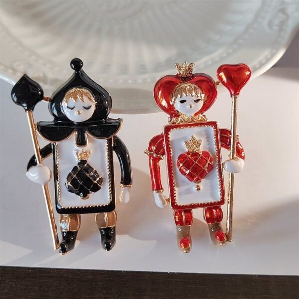 Poker Card Sign Red Heart Black Spade Soldier Brooch - Image 4
