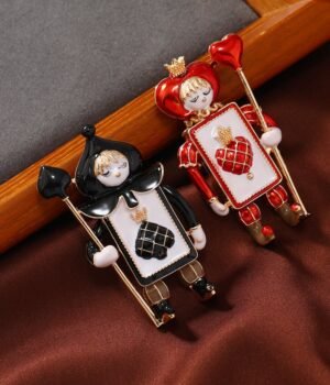 Poker Card Sign Red Heart Black Spade Soldier Brooch